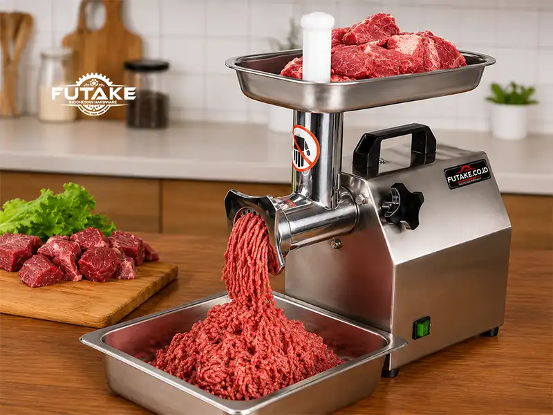Tampilan mesin giling daging mini dengan desain ringkas untuk kebutuhan produksi