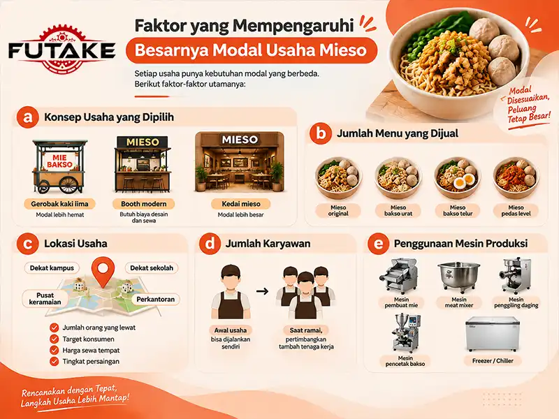 infografis faktor yang mempengaruhi besarnya modal usaha mieso dan gambarnya