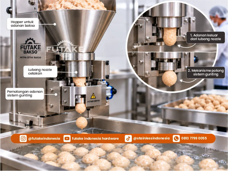 sistem gunting cetak bakso pada mesin cetak bakso