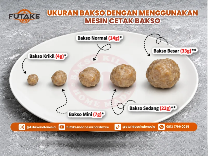 ukuran bakso yang bisa di cetak dengan mesin cetak bakso sistem gunting futake bakso