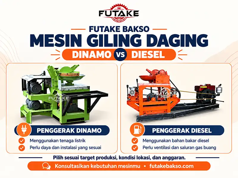 pilihan mesin bakso yang menggunakan penggerak dinamo dan diesel yang dapat disesuaikan dengan kebutuhan usaha anda